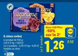 Lidl GELATELLI 6 cônes sorbet offre