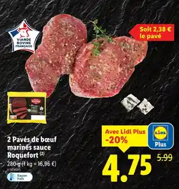 Lidl 2 pavés de bœuf marinés sauce roquefort offre