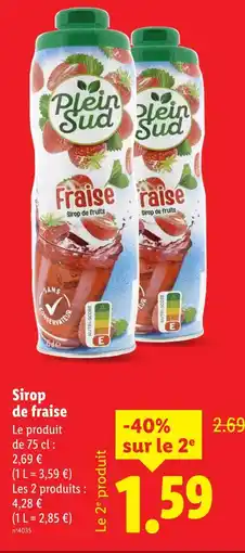 Lidl PLEIN SUD Sirop de fraise offre