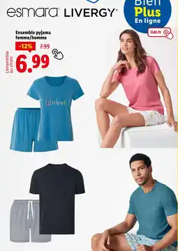 Lidl ESMARA Ensemble pyjama femme/homme offre
