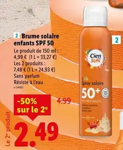 Lidl CIZN SUN Brume solaire enfants SPF 50 offre