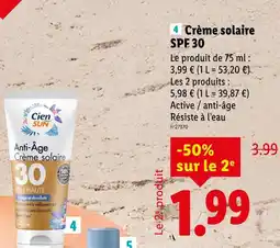 Lidl CIEN SUN Crème solaire SPF 30 offre