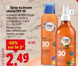 Lidl CIEN SUN Spray ou brume solaire SPF 30 offre