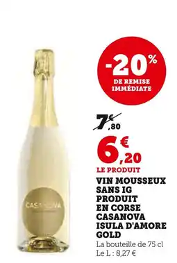 U Express Vin mousseux sans ig produit en corse casanova isula d'amore gold offre