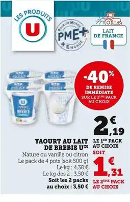 U Express U Yaourt au lait de brebis offre