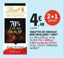 E.Leclerc Express LINDT Tablettes de chocolat noir excellence offre