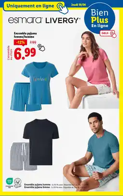 Lidl ESMARA Ensemble pyjama femme/homme offre