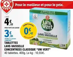 E.Leclerc TABLETTES LAVE-VAISSELLE CONCENTREES CLASSIQUE “UNI VERT” offre