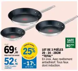 E.Leclerc LOT DE 3 POÊLES 20 - 24 - 28CM TEFAL offre