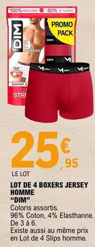 E.Leclerc LOT DE 4 BOXERS JERSEY HOMME “DIM” offre