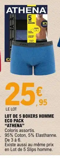 E.Leclerc LOT DE 5 BOXERS HOMME ECO PACK “ATHENA” offre