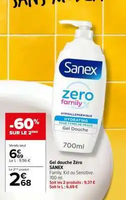 Carrefour Market Gel Douche Zéro% Sanex offre