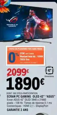 E.Leclerc ECRAN PC GAMING OLED 42” “ASUS” offre