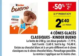 Supeco Kinder Bueno 4 cônes glacés classiques offre