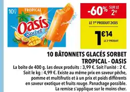 Supeco Oasis 10 bâtonnets glacés Sorbet tropical offre