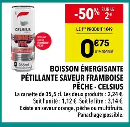Supeco Celsius Boisson énergisante pétillante saveur framboise pêche offre