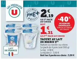 Super U U - yaourt au lait de brebis offre