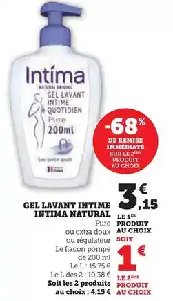 Hyper U Intima - gel lavant intime natural offre
