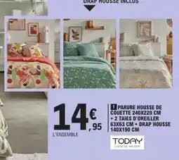 E.Leclerc Parure housse de couette 240x220 cm +2 taies d'oreiller 63x63 cm + drap housse offre