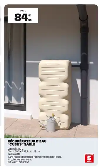 Brico Dépôt Récupérateur d'eau cubus sable offre