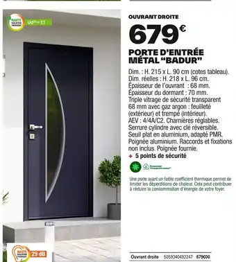 Brico Dépôt Porte d'entrée métal badur offre