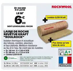 Brico Dépôt ROCKWOOL Laine de roche revêtue kraft roulrock offre