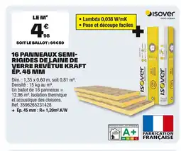 Brico Dépôt ISOVER 16 panneaux semi- rigides de laine de verre revêtue kraft offre