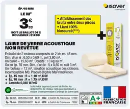 Brico Dépôt ISOVER Laine de verre acoustique non revêtue offre
