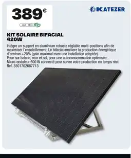 Brico Dépôt Kit solaire bifacial 420w offre