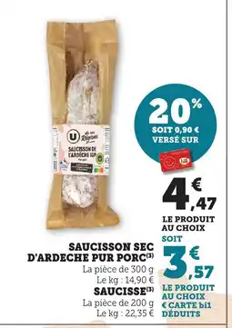 Maximarché Saucisson sec d'ardeche pur porc offre