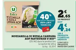 Maximarché U BIO Mozzarella di bufala campana aop pasteurise offre