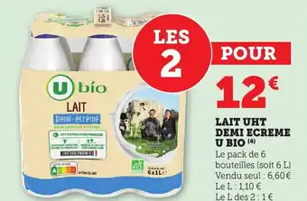 Maximarché U BIO Lait uht demi ecreme offre