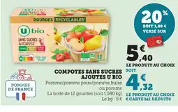 Maximarché U BIO Compotes sans sucres soit ajoutes offre