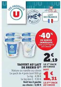 Maximarché Yaourt au lait de brebis u offre