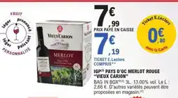 E.Leclerc IGP PAYS D'OC MERLOT ROUGE 'VIEUX CARION' offre