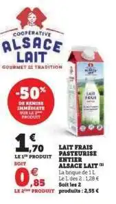 Hyper U Lait Frais Pasteurisé Entier Alsace Lait offre