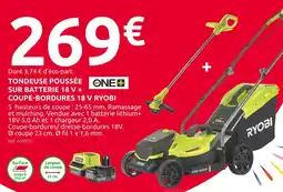 Mr Bricolage Ryobi Tondeuse poussée sur batterie 18 V + coupe-bordures 18 V offre