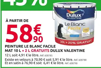 Mr Bricolage Dulux Valentine Peinture Le Blanc Facile Mat 10 L + 2 L gratuits offre