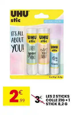 Stokomani UHU Les 2 sticks colle 21g + 1 stick 8,2 g offre