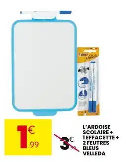 Stokomani BIC Velleda L'ardoise scolaire + 1 effacette + 2 feutres bleus offre
