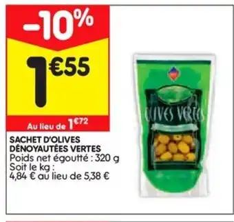 Sachet d'olives dénoyautées vertes