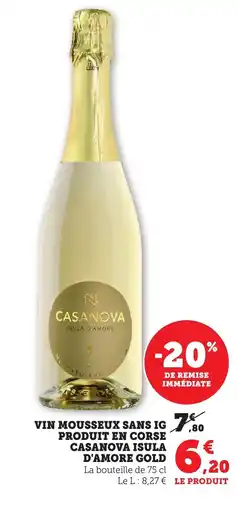 Bi1 Vin mousseux sans ig produit en corse casanova isula d'amore gold offre