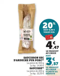 Bi1 Saucisson sec d'ardeche pur porc offre