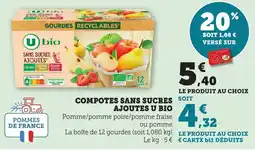 Bi1 U Bio Compotes sans sucres soit ajoutes offre