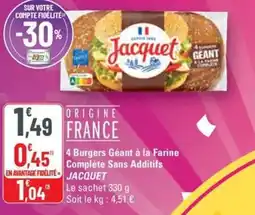 G20 JACQUET 4 Burgers Géant à la Farine Complète Sans Additifs offre