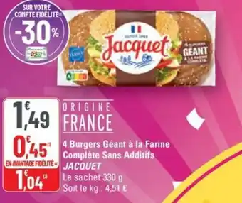 G20 JACQUET 4 Burgers Géant à la Farine Complète Sans Additifs offre