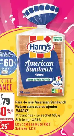 G20 HARRYS Pain de mie American Sandwich Nature sans sucres ajoutés offre