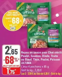 G20 ULTIMA Repas en sauce pour Chat stérilisé Poulet, Saumon, Dinde, Truite ou Bœuf, Thon, Poulet, Poisson offre