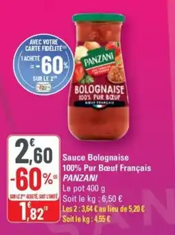 G20 PANZANI Sauce Bolognaise 100% Pur Bœuf Français offre