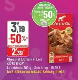 G20 CÔTE D'OR Chocolat L'Original Lait offre